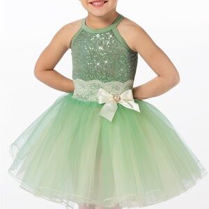 Toddler girls ballet dance costume leotard tutu recital dress green size 6/ 6x
